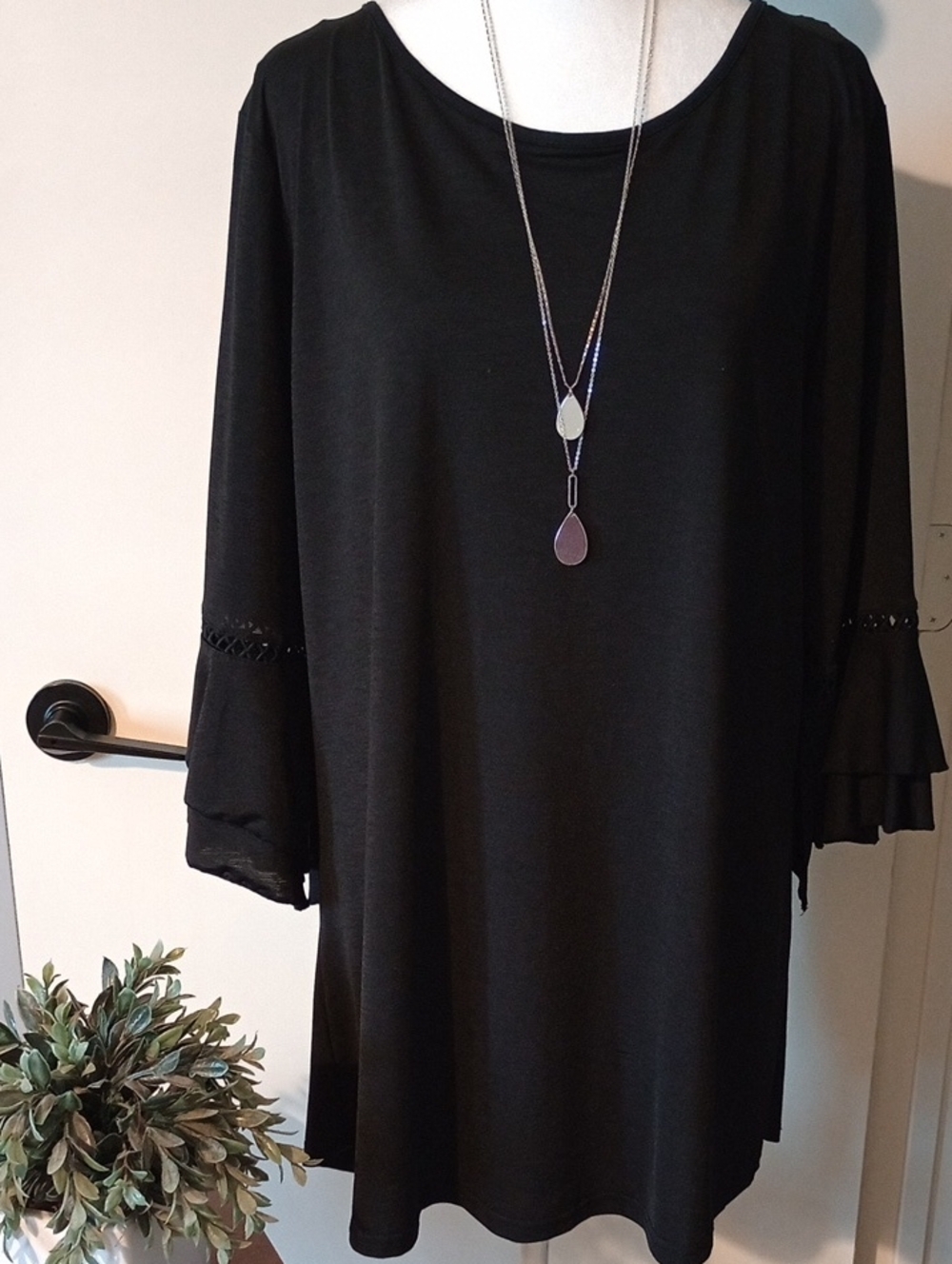 Black Ruffle Sleeve Boho Style Tunic Size L/XL